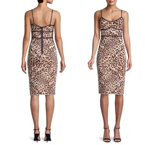 BCBGMAXAZRIA Sleeveless Leopard-Print Sheath Bodycon Dress Brown Tan XXS - Picture 4 of 4